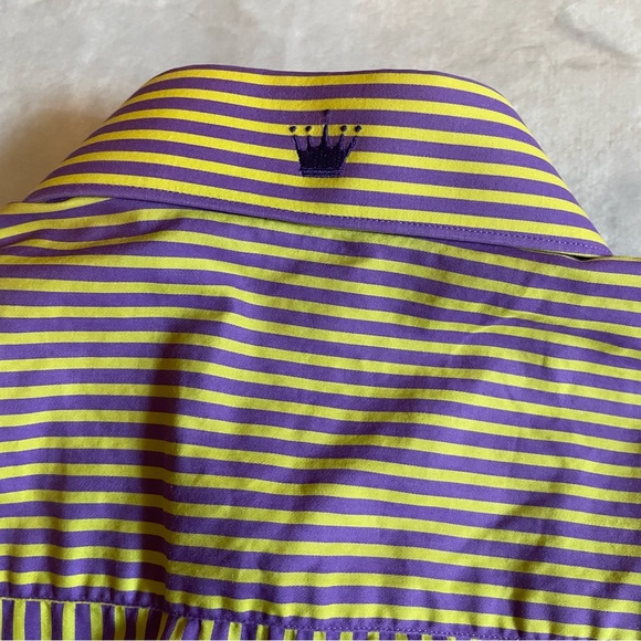 Bertigo Purple/Yellow Striped Flip Cuffs Button Front Shirt Mens Size 4 (Large) - Picture 8 of 9